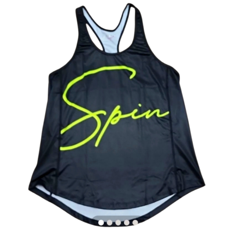 Primal Black And Neon Green Tank Top With Print "Spin" NWT Size L
